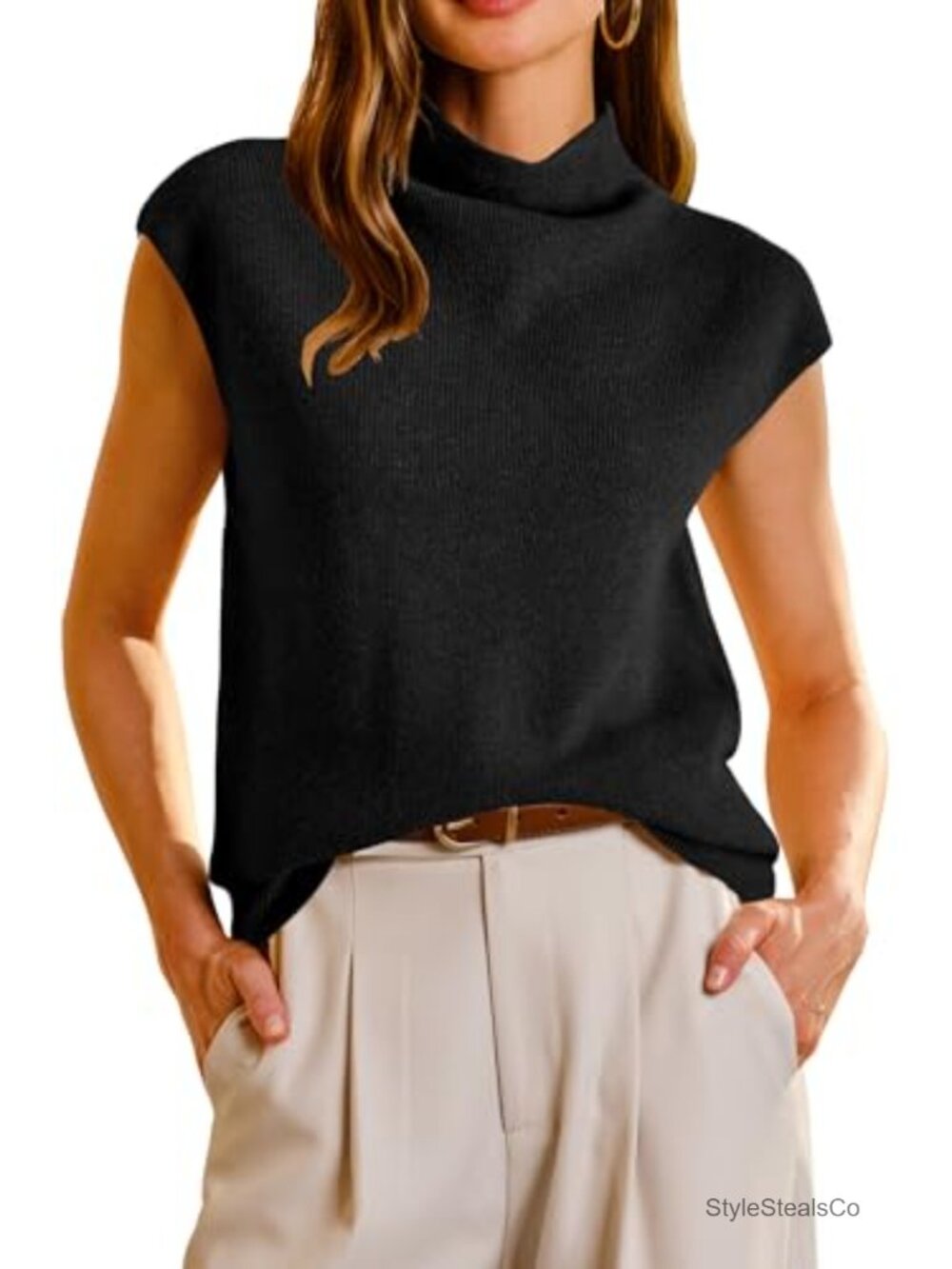 Wool Blend Mock Neck Sleeveless Sweater Vest Business Casual